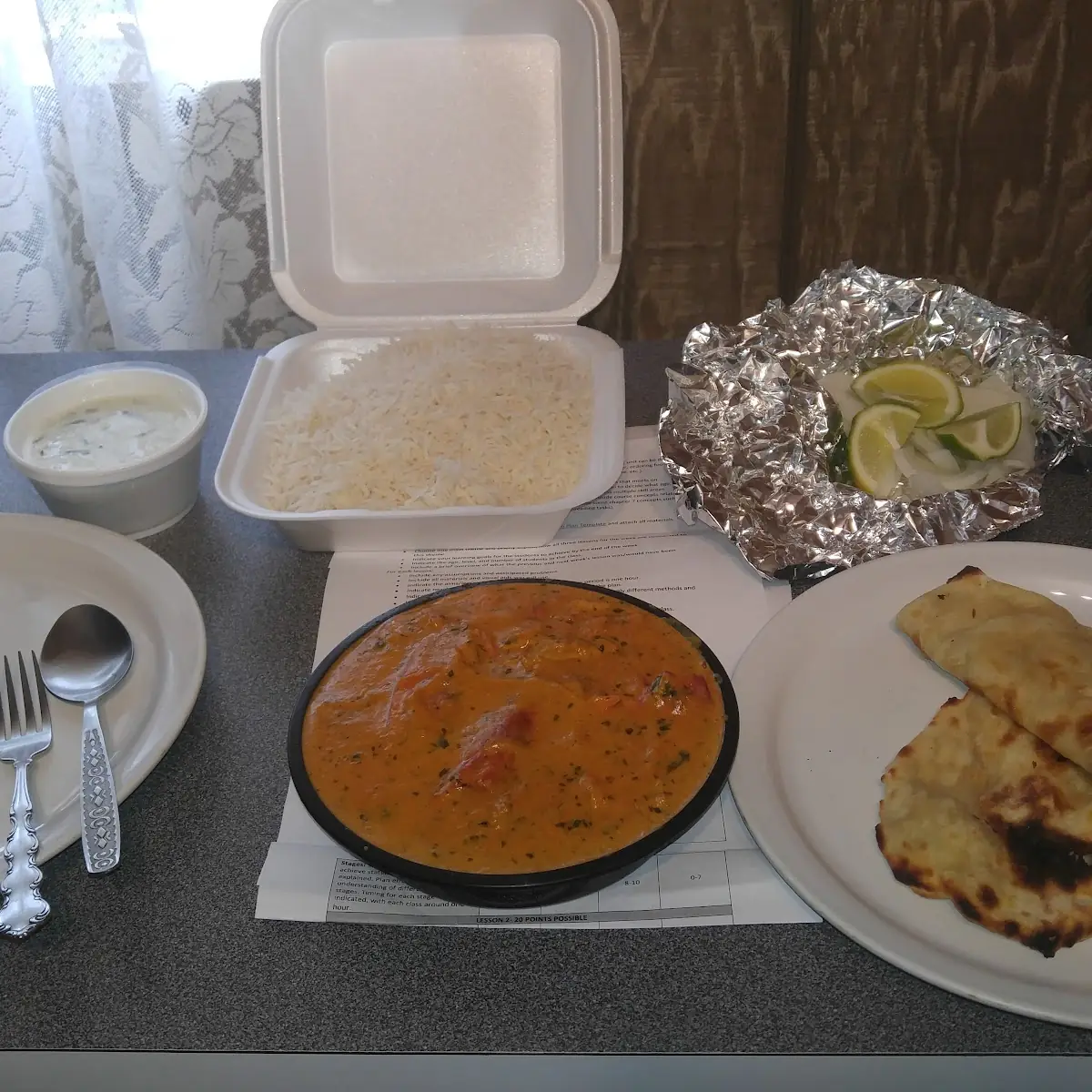 Butter Chicken with Nan Bread and Rice