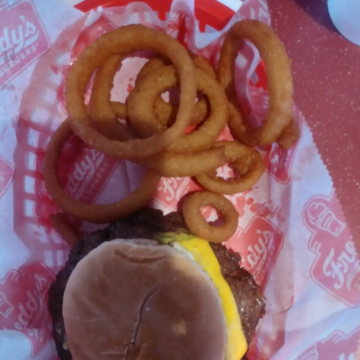 Bacon Cheeseburger and Onion Rings