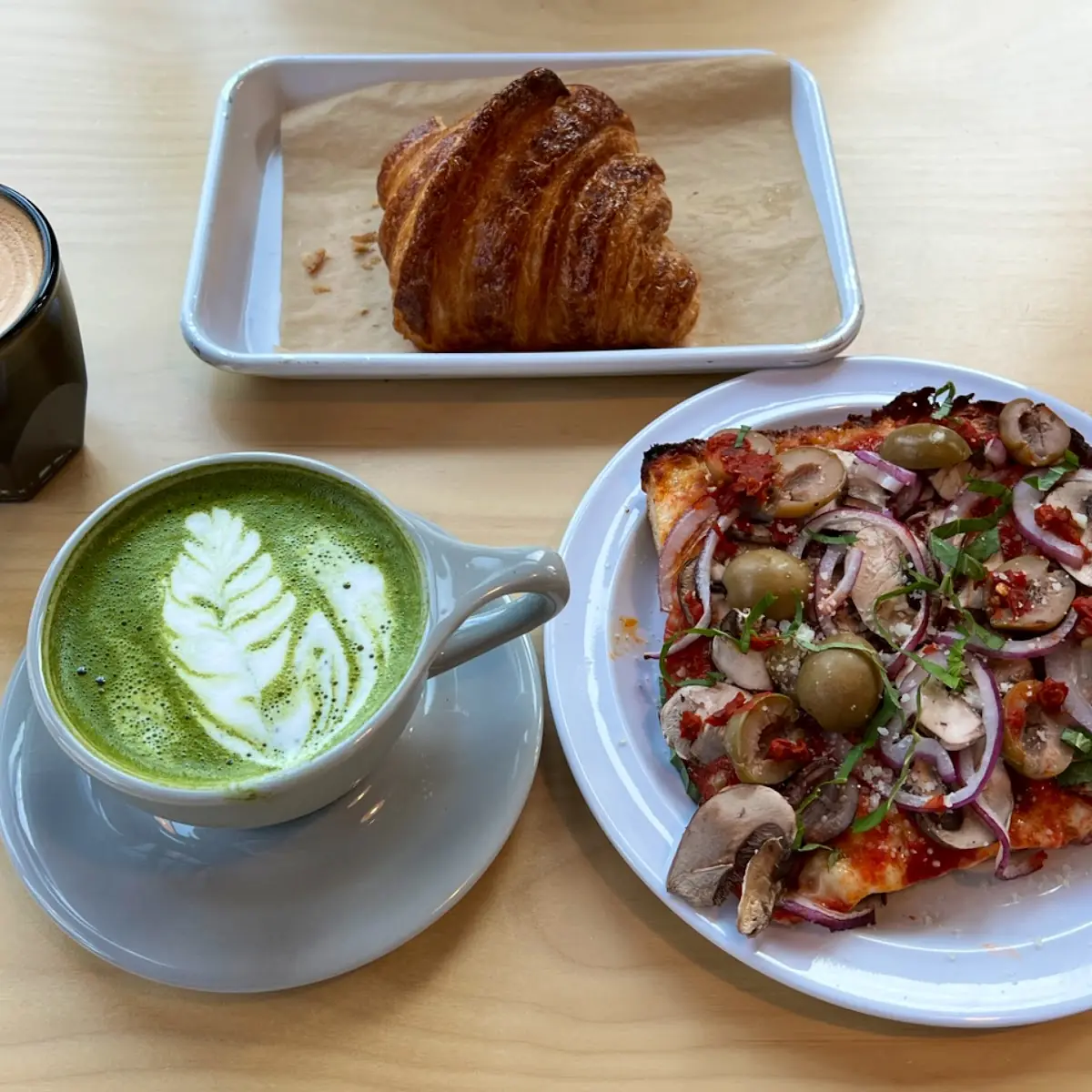 Matcha Latte Veggie Pizza Croissant Cappuccino