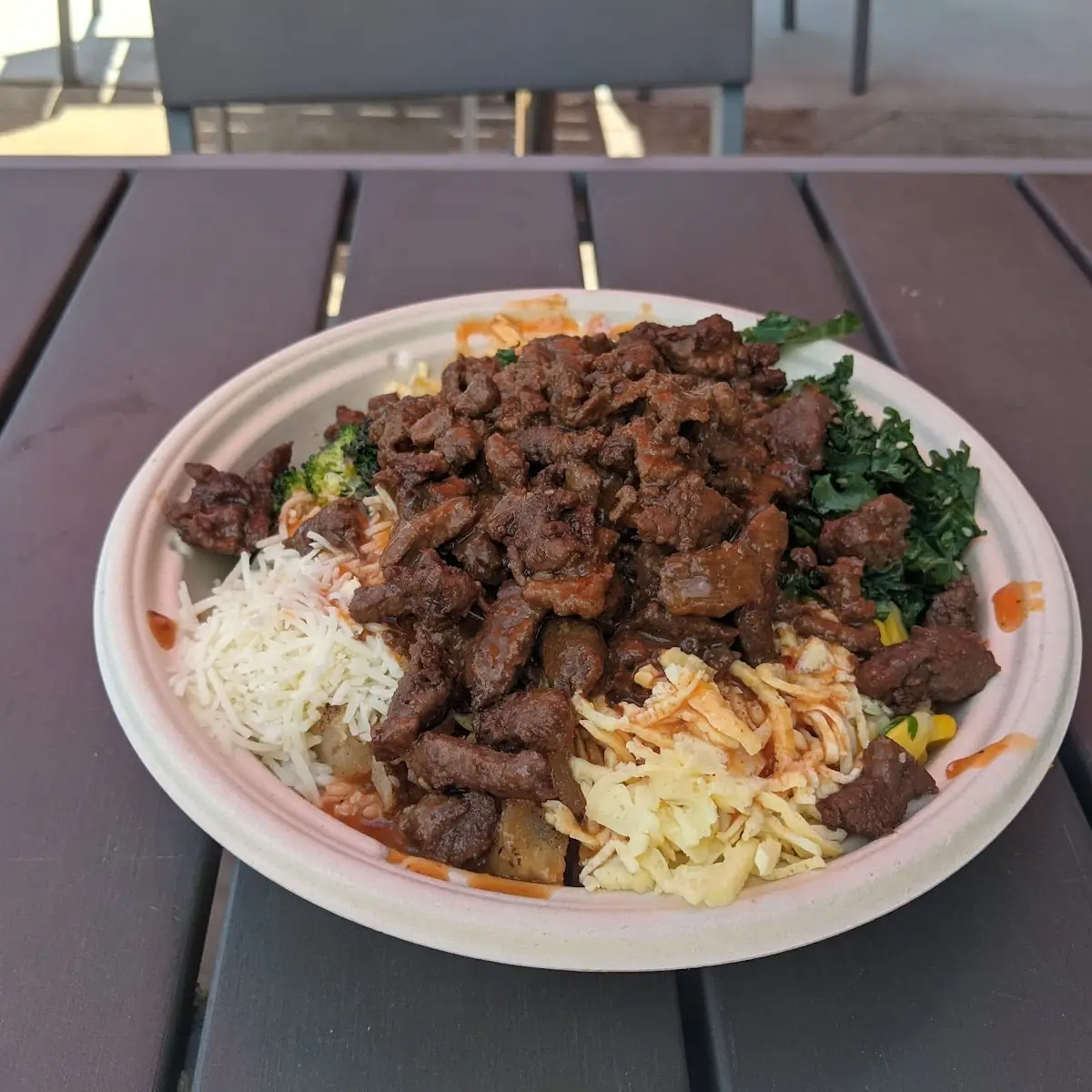Double Steak on White Rice w Siracha Sauce