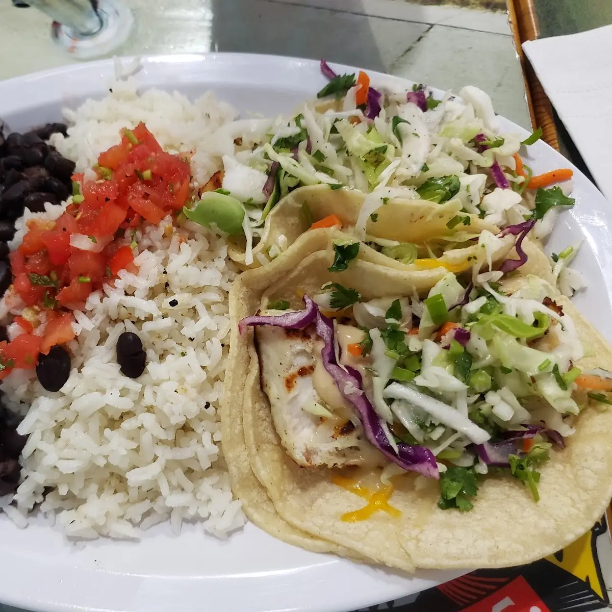 Fish Tacos with Black Beans and Rice