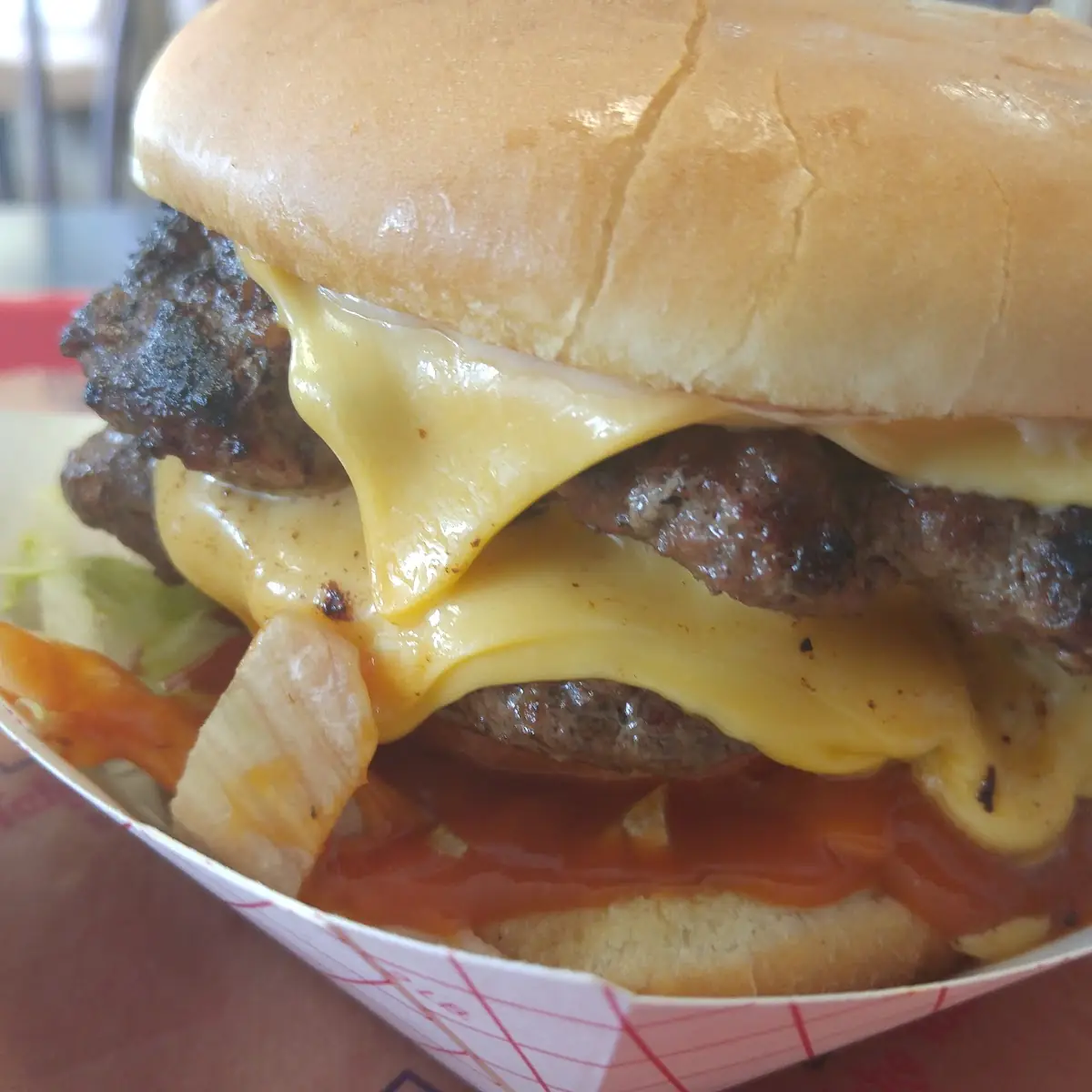 Double Cheeseburger with Cheese Sauce Mayo Pickles Onion