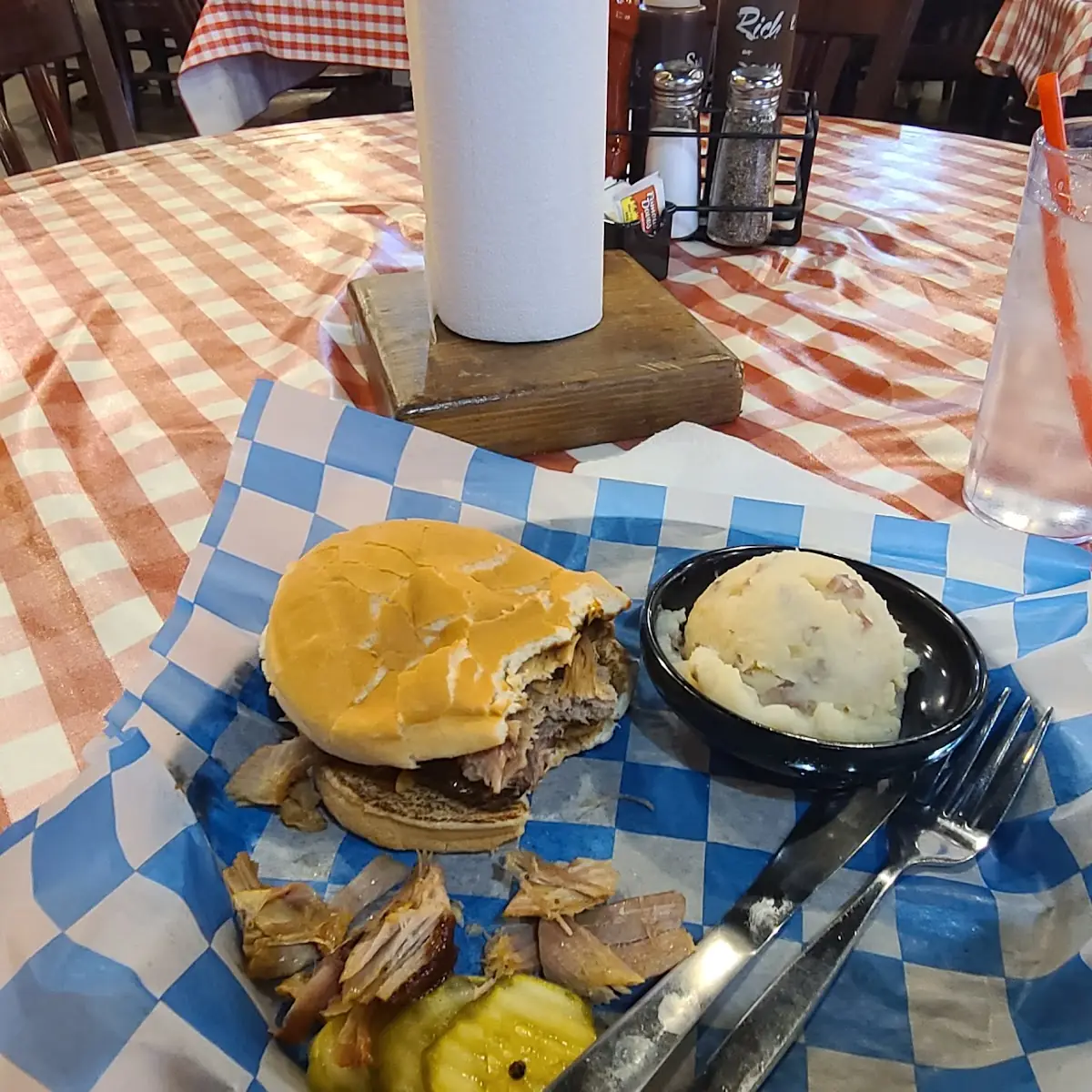 Pulled Pork Sandwich and Garlic Mashed Potatoes