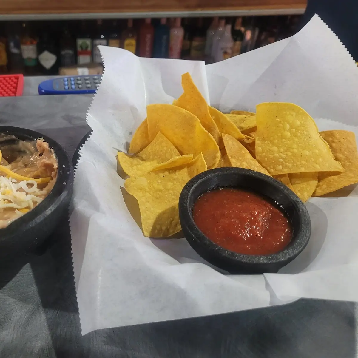 Chips and Salsa with Bean Dip