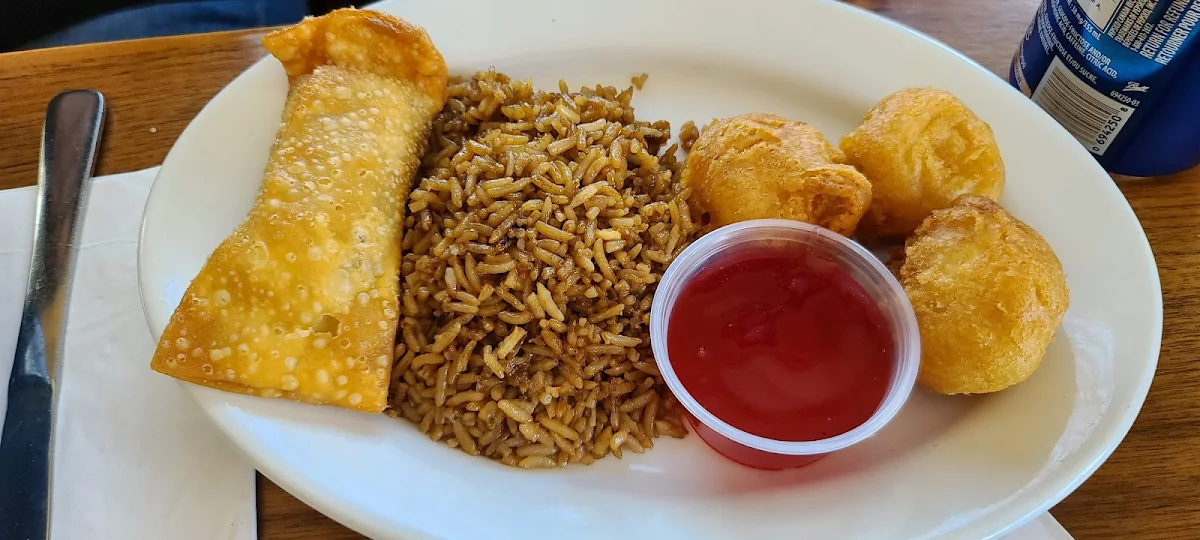 Chicken Balls Fried Rice and Egg Roll