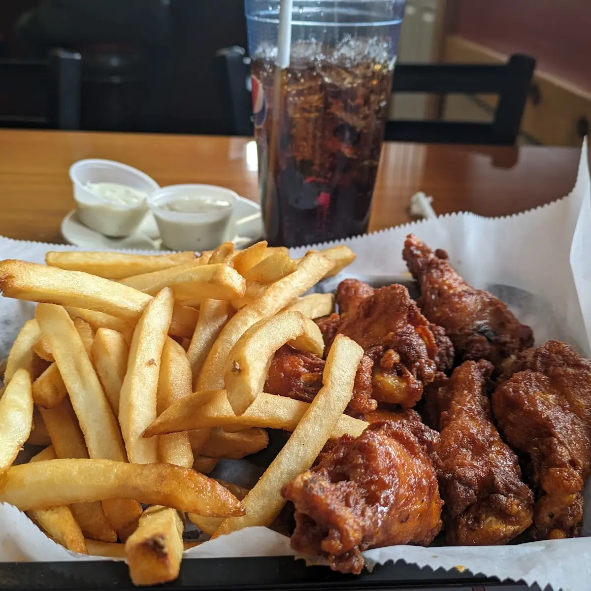 Chicken Wings with Bleu Cheese and Fries