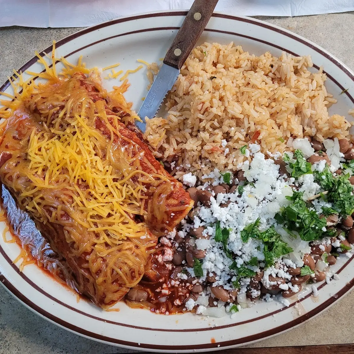 Chicken Enchiladas with Rice and Beans