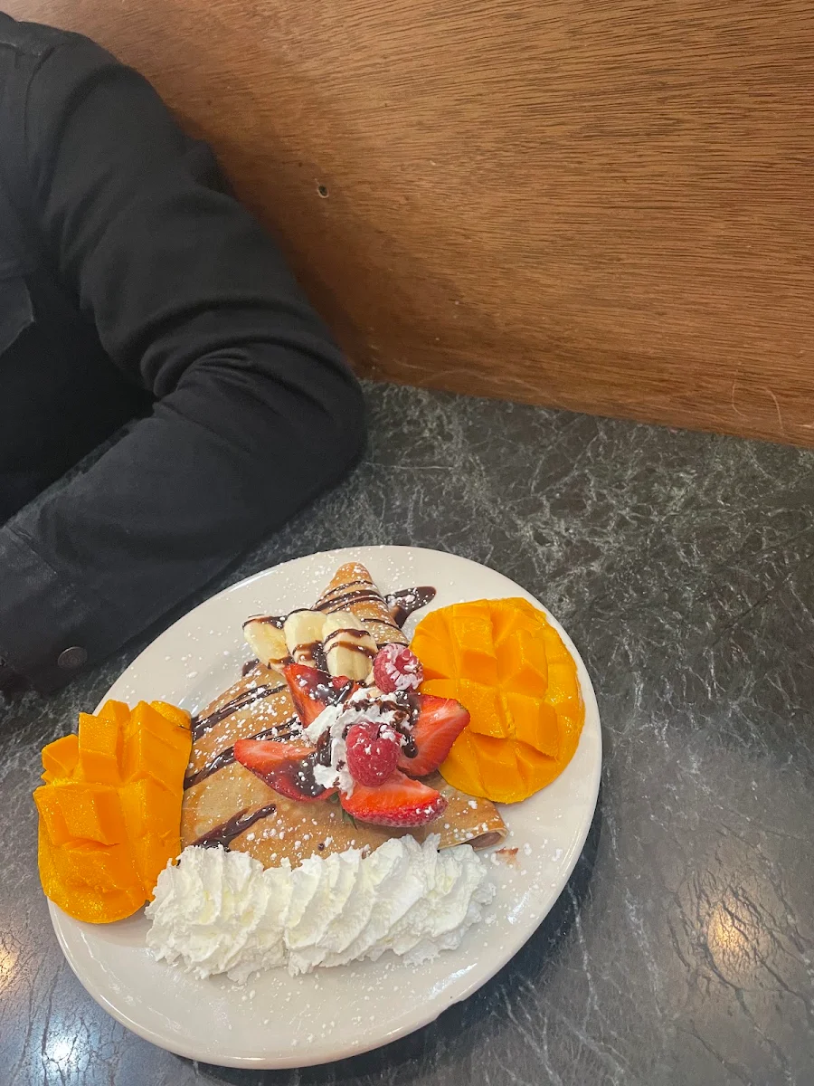 Chocolate Mango Crepes with Banana Split Strawberry Blueberries Etc