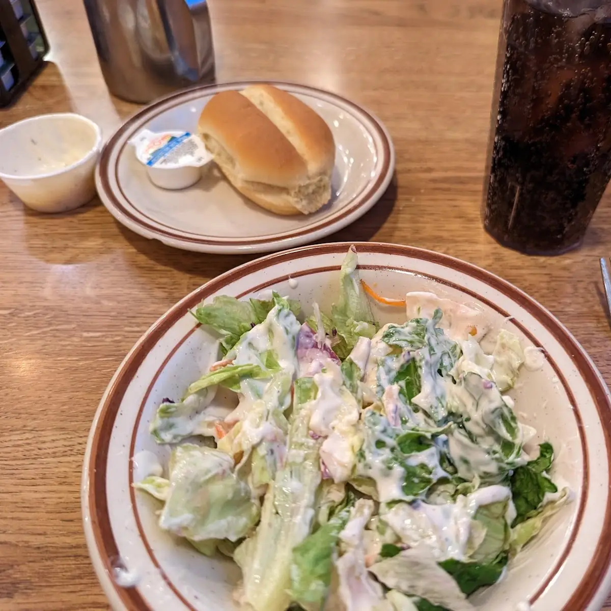 Salad with Ranch Dressing and Roll