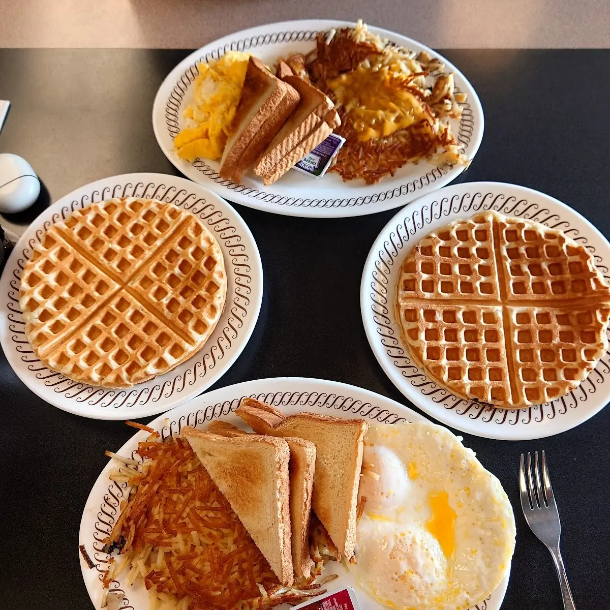 Waffle Chocolate Chips Bacon Hash Browns Cheese