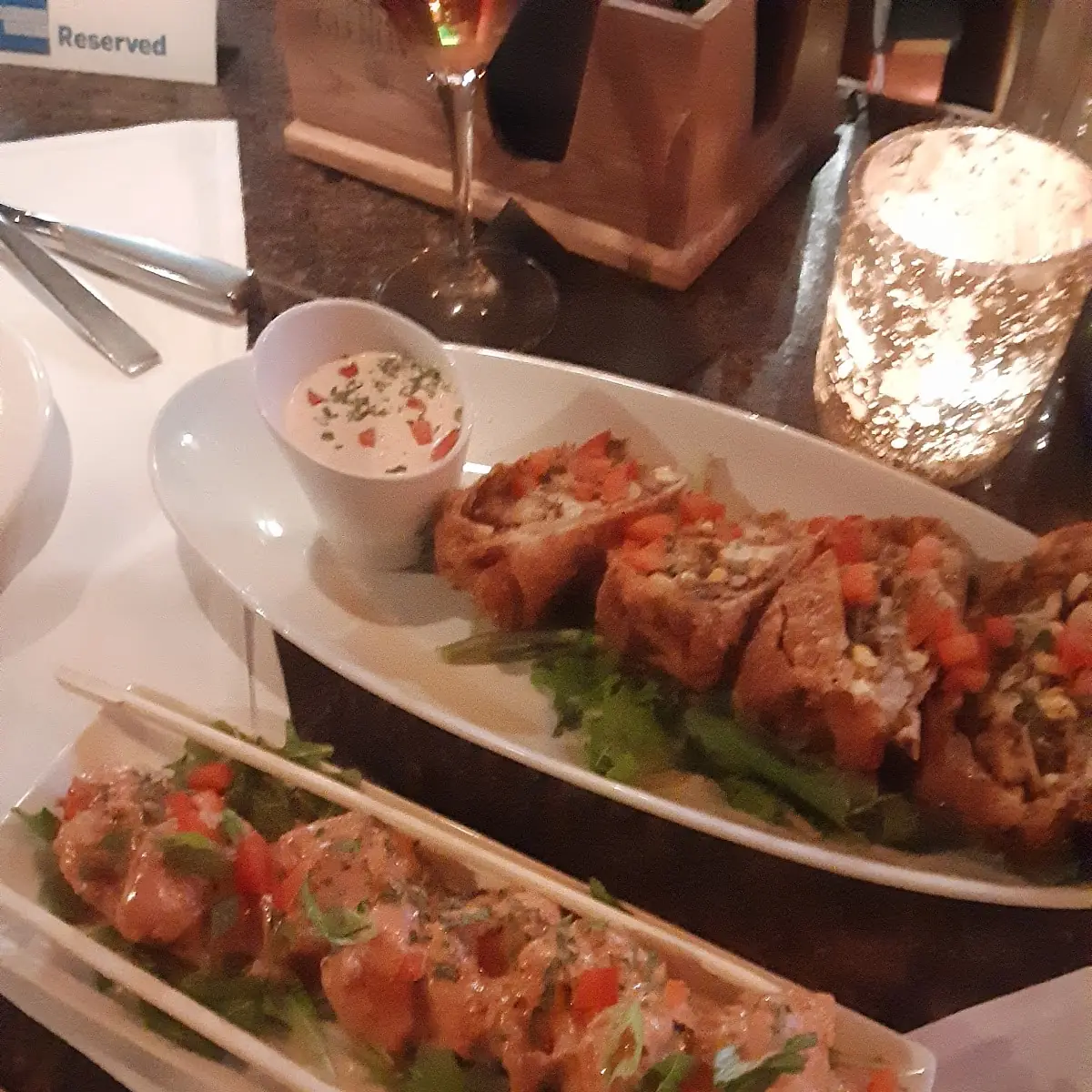 Blackened Chicken Egg Roll and Fire Cracker Shrimp