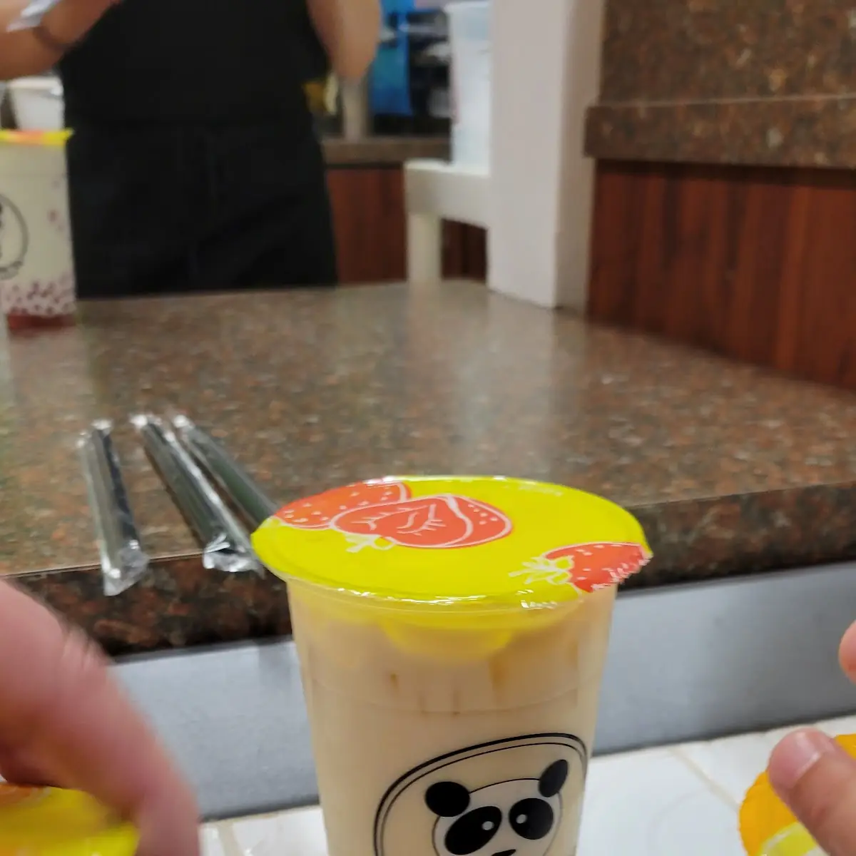 Jasmine Milk Tea with Grass Jelly