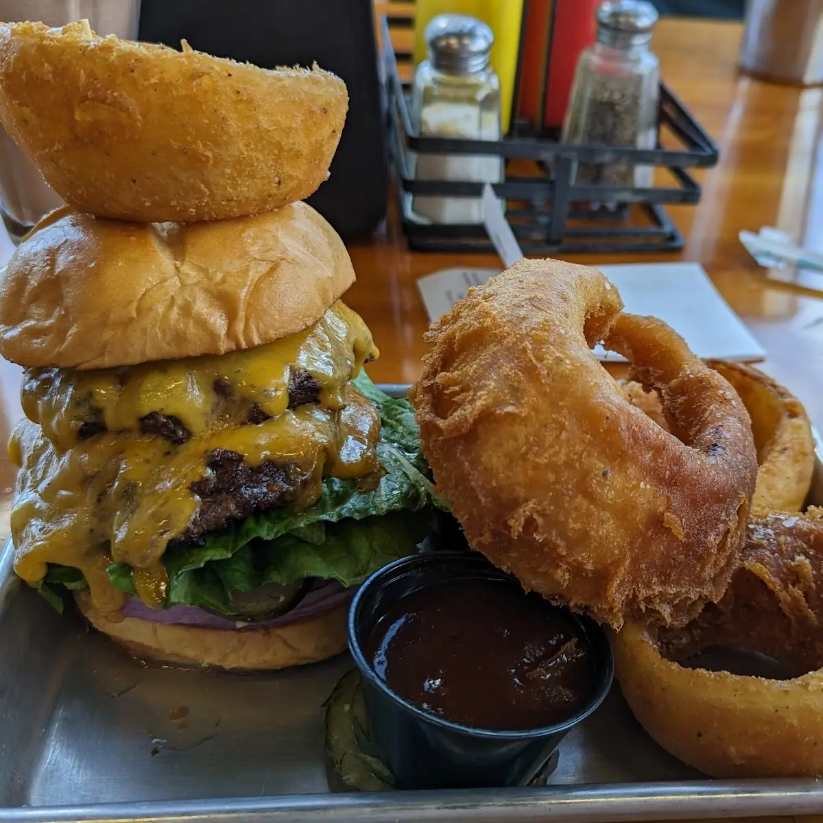 Brisket Burger & Onion Rings