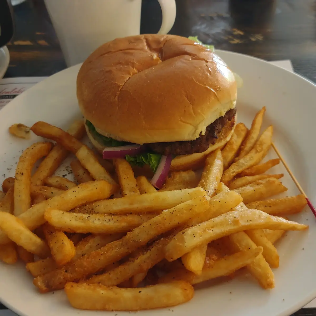 Hamburger and Fries with Lemon Rice Soup