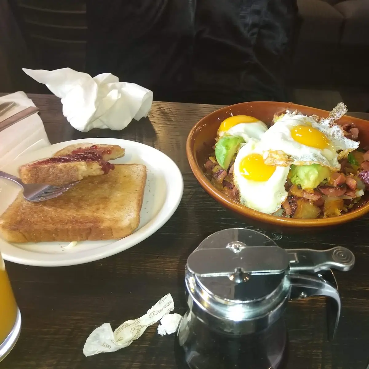 Sunny Side Up Eggs Skillet with Potatoes Bacon Avacao and Mushrooms