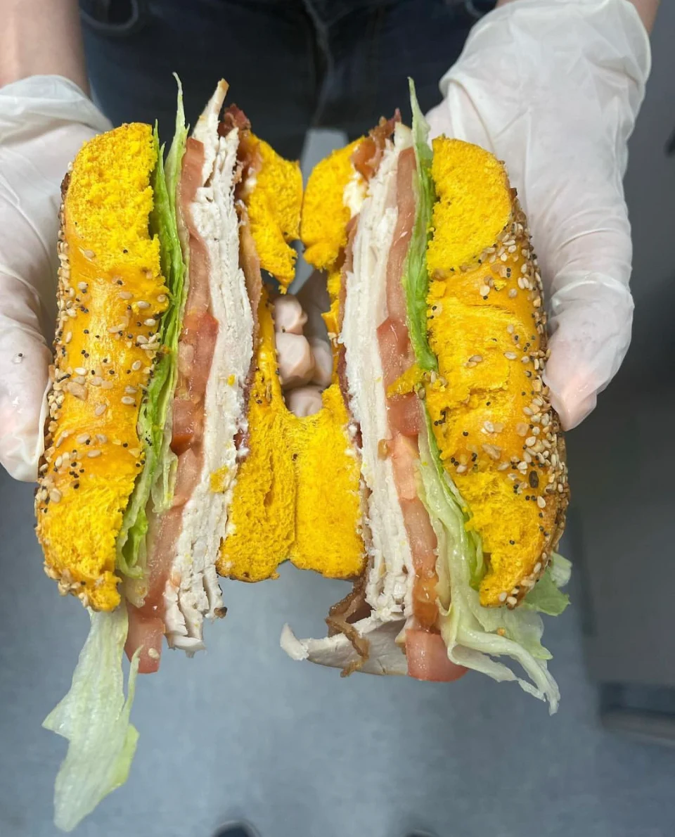 Turkey Sandwich on a Egg Everything Bagel