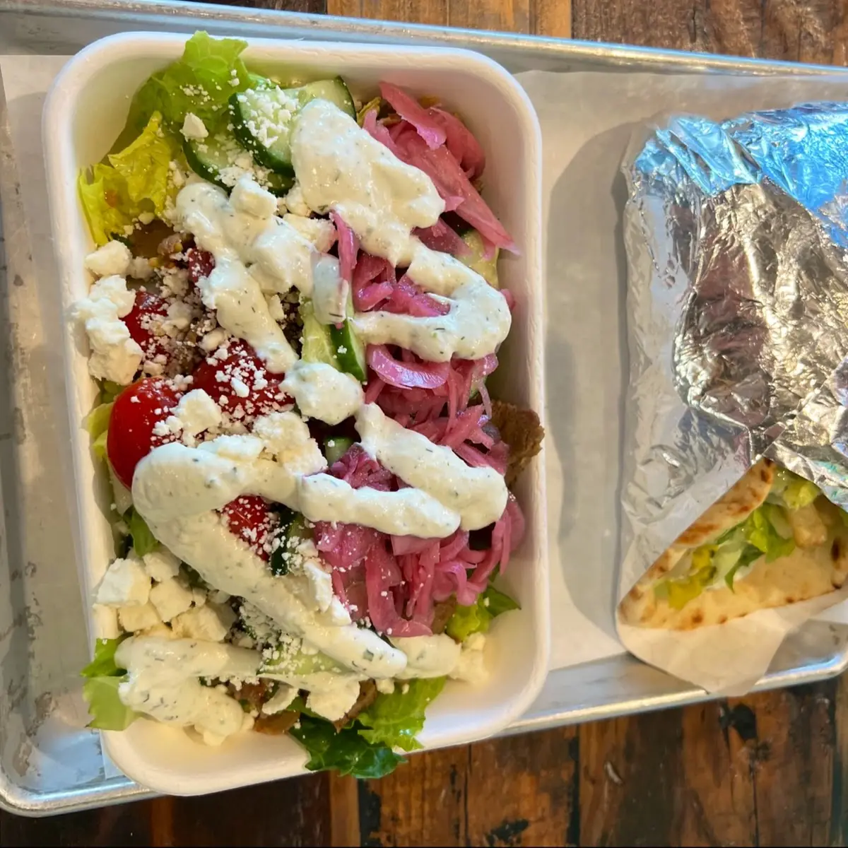 Greek Salad and Zeus Sandwiches
