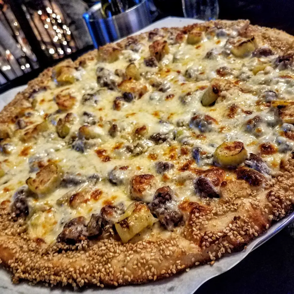 Stuff Peppers & Steak - Sesame Crust Pizza