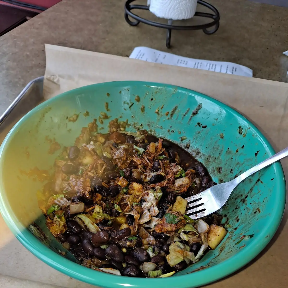 Pastor Taco Bowl with Black Beans and Lettuce