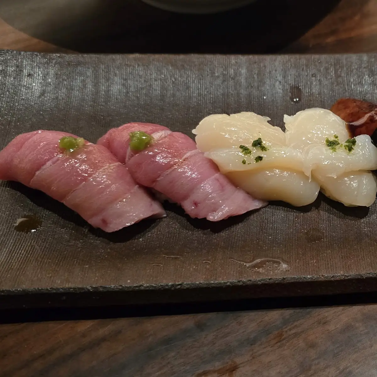 Tuna Belly Scallops and Unagi