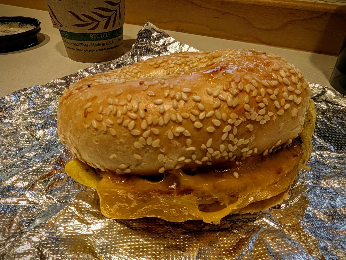 Sausage Egg & Cheese on a Sesame Bagel