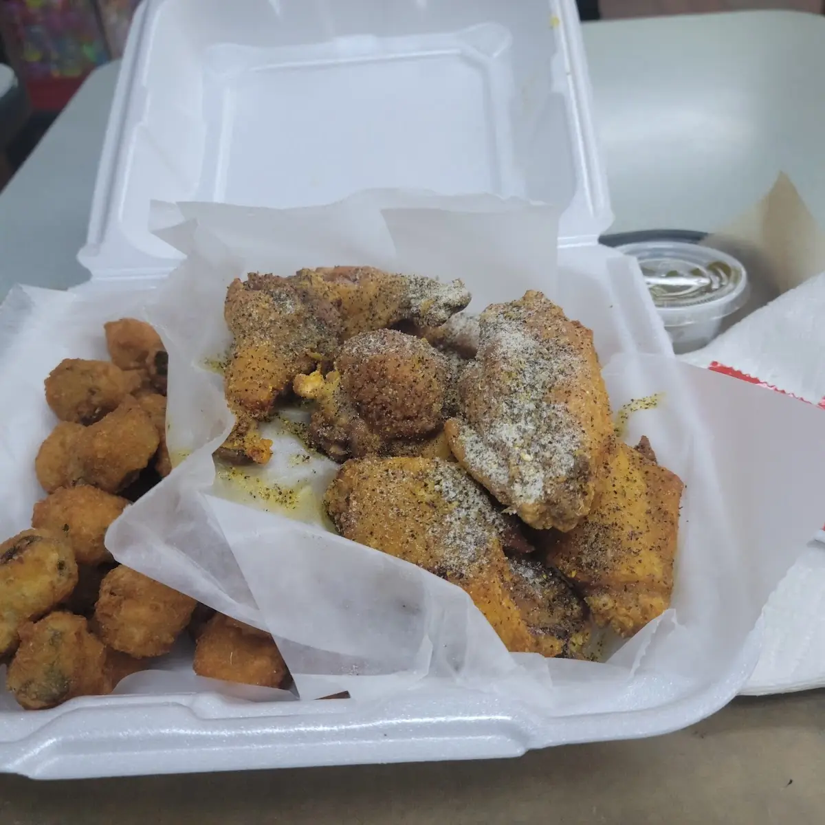 Lemon Pepper Wings and Okra