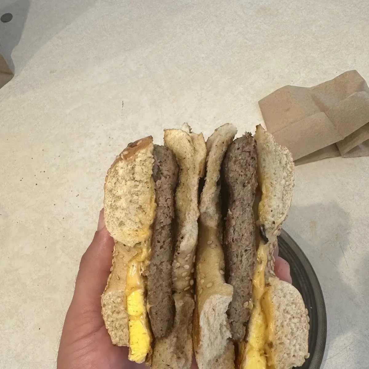 Sausage Egg and Cheese Bagel Sandwich