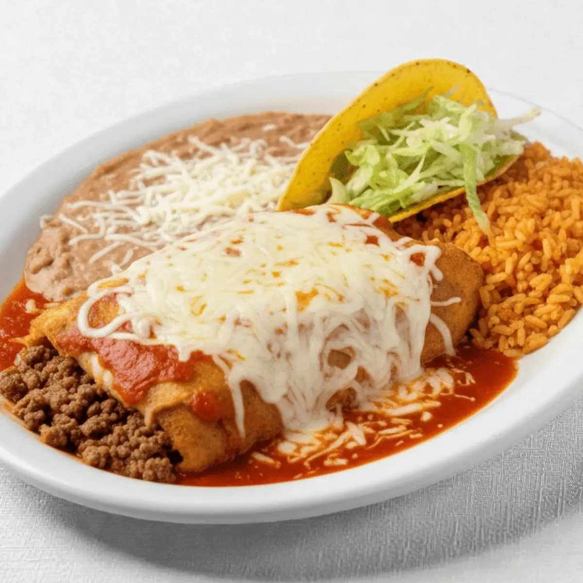 Bean Tostada Cheese Burrito & Cheese Enchilada