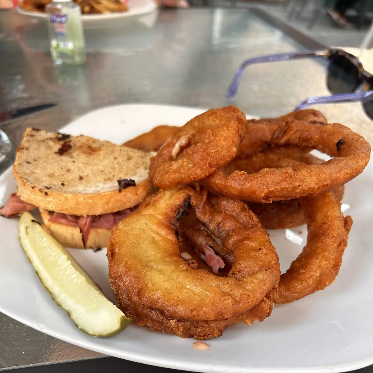 Reuben Sandwich and Onion Rings