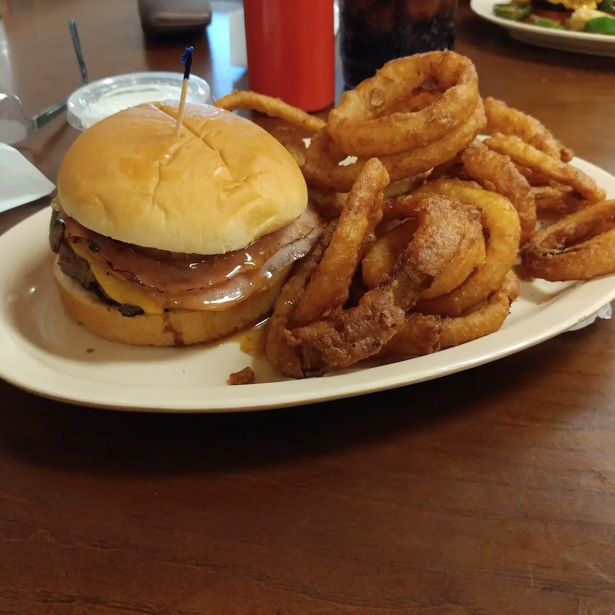 BBQ Burger and Onion Rings