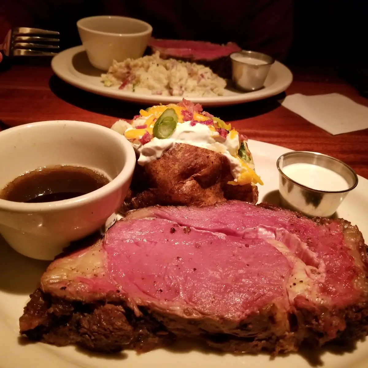 Rare Steak with Loaded Baked Potatoe