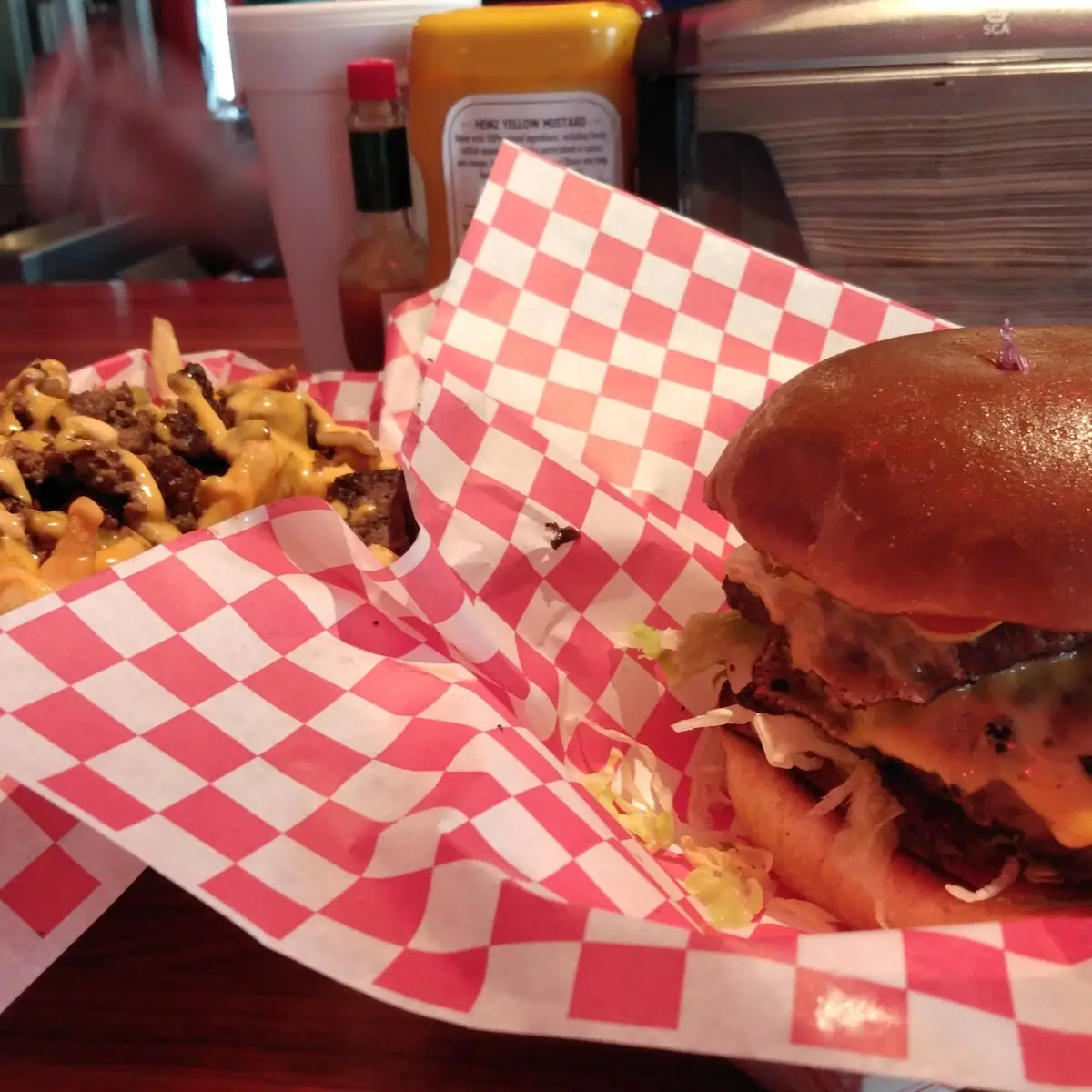 Double Whaam Burger and Chilli Cheese Fries