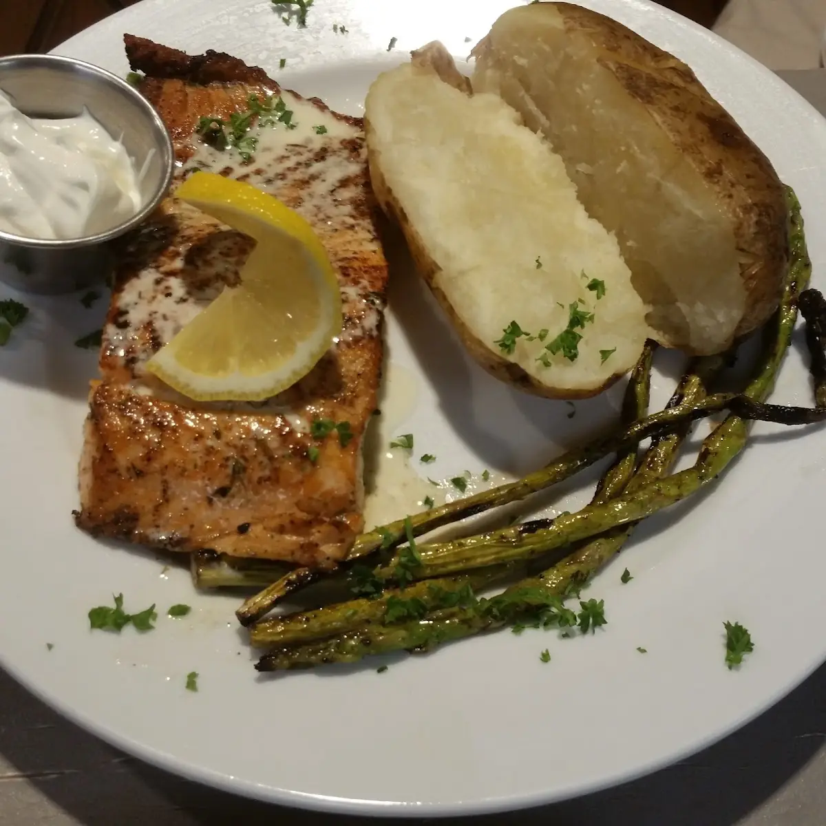 Salmon Asparagus and Baked Potato