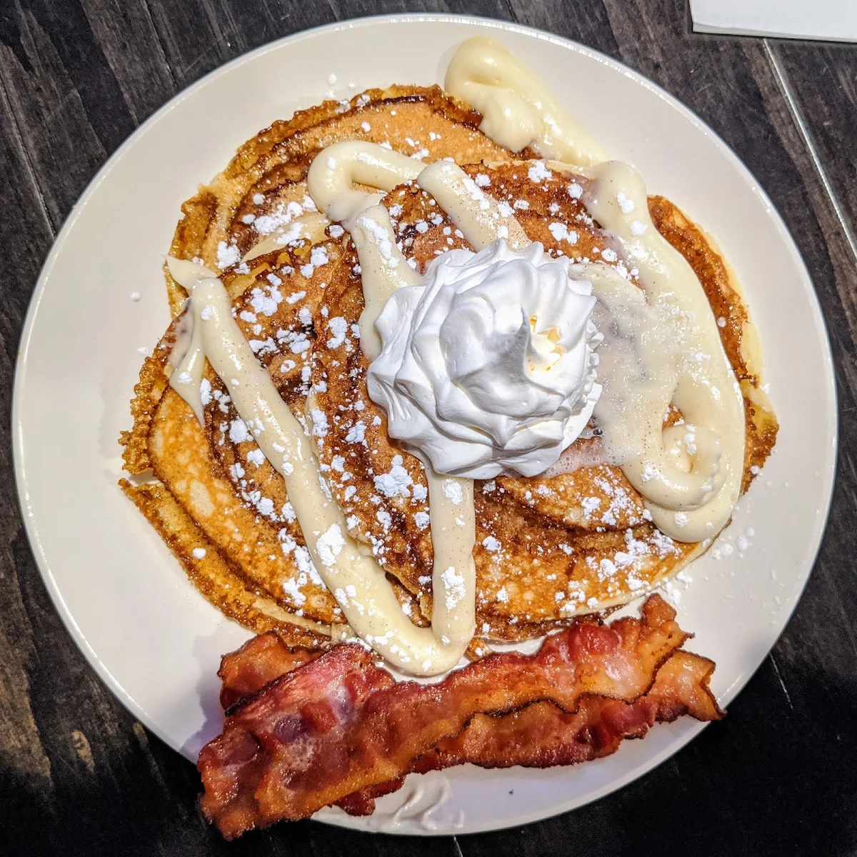 Cinnamon Swirl Pancakes & Side of Bacon, Smitty's Restaurant & Lounge - Winnipeg Regent