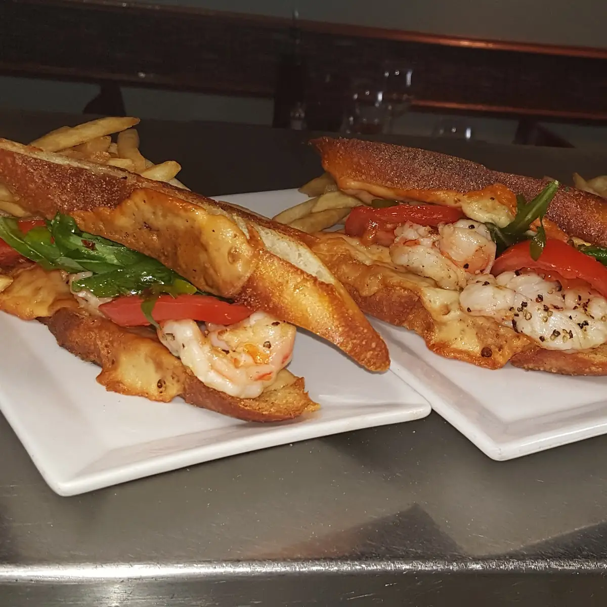 Shrimp Saganaki Grilled Cheese on Baguette