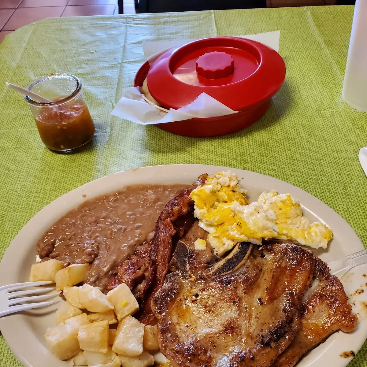 Huevos Rancheros with Pork Chop