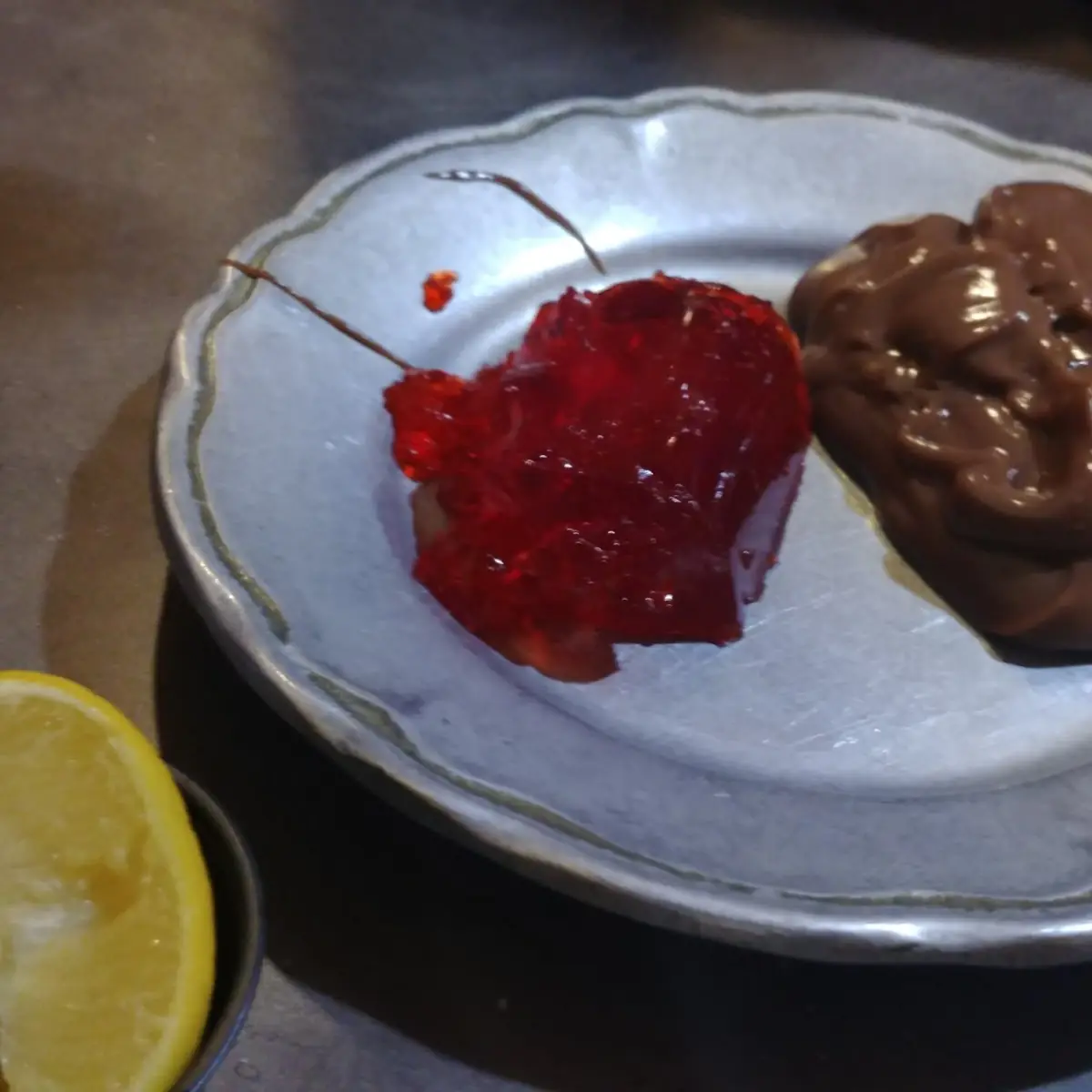 Chocolate Pudding Jell-O and Lemon Wedges