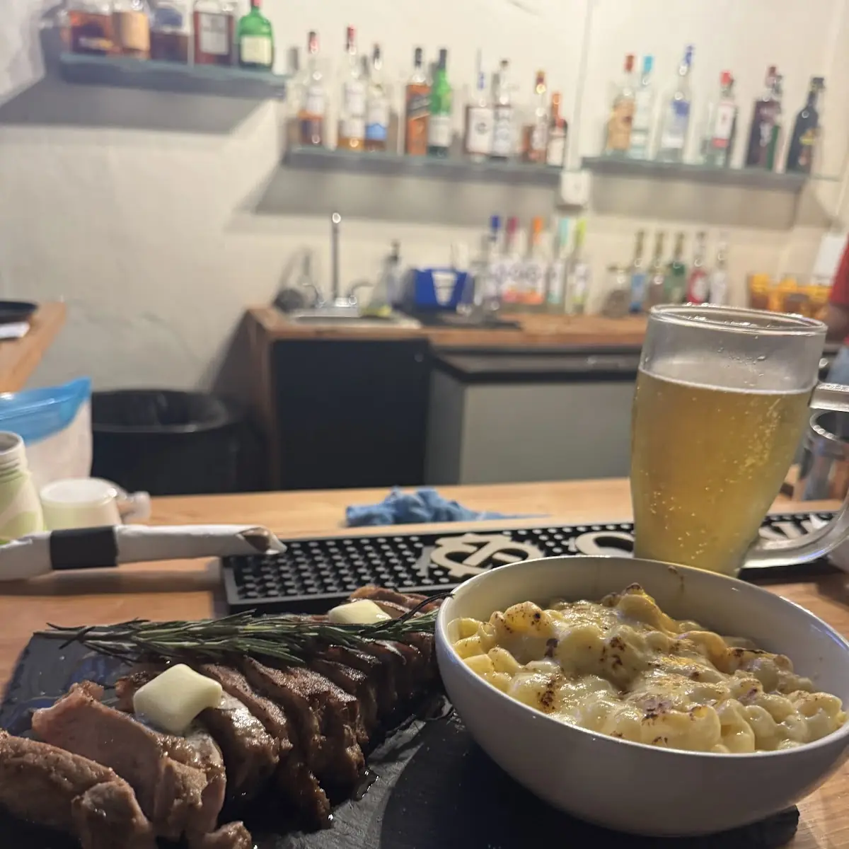 Steak and Mac and Cheese