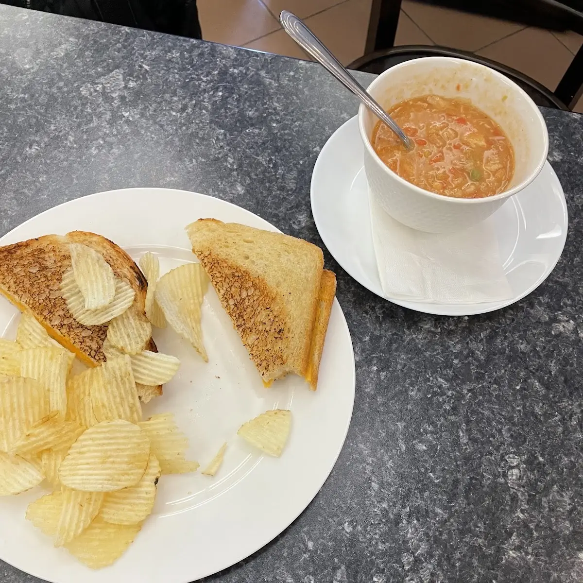 Grilled Cheese Sandwich and Chicken Veg Soup