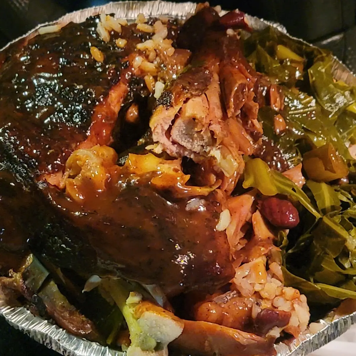 Rice and Peas Jerk Chicken Collard Greens