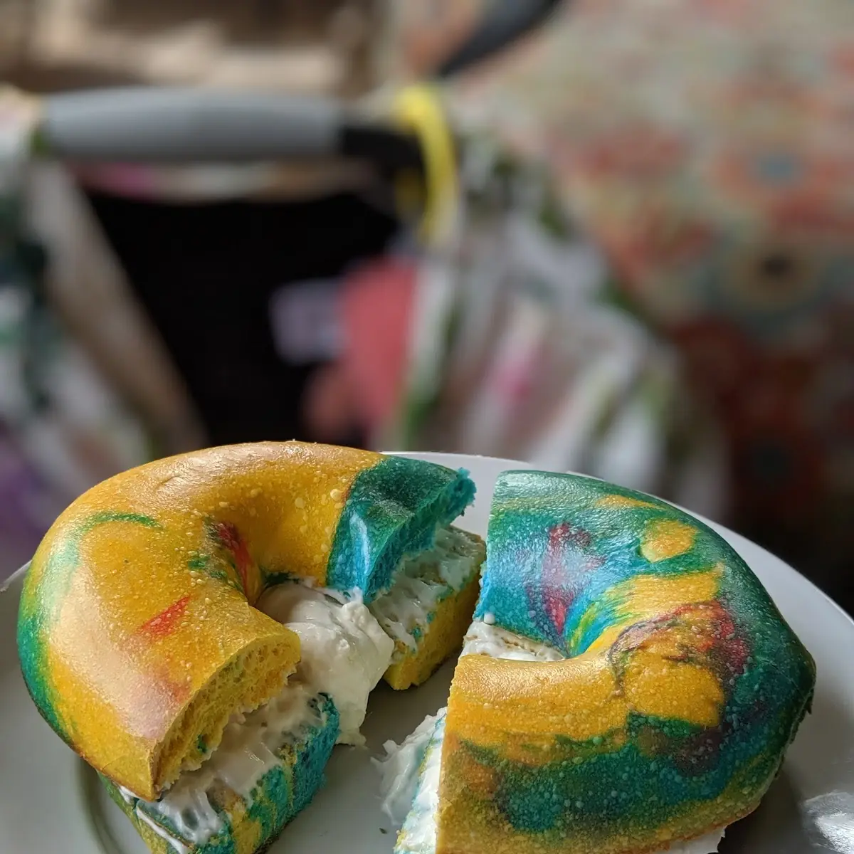 Rainbow Bagel with Cream Cheese