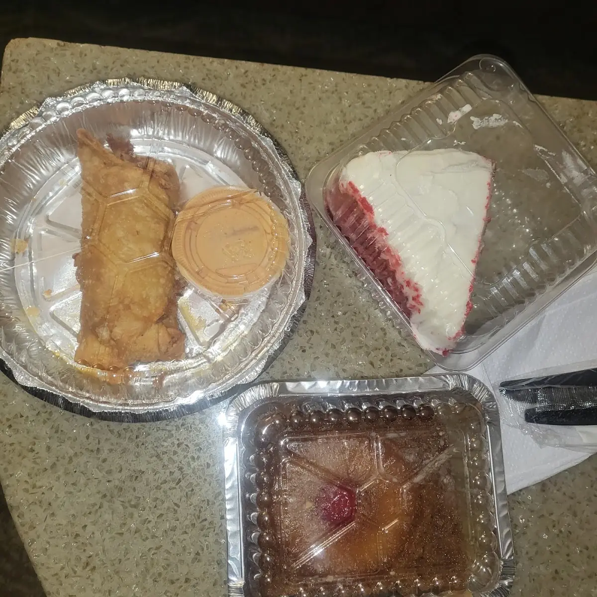 Cheese Stake Roll Pineapple Upside Down Cake and Red Velvet Cake