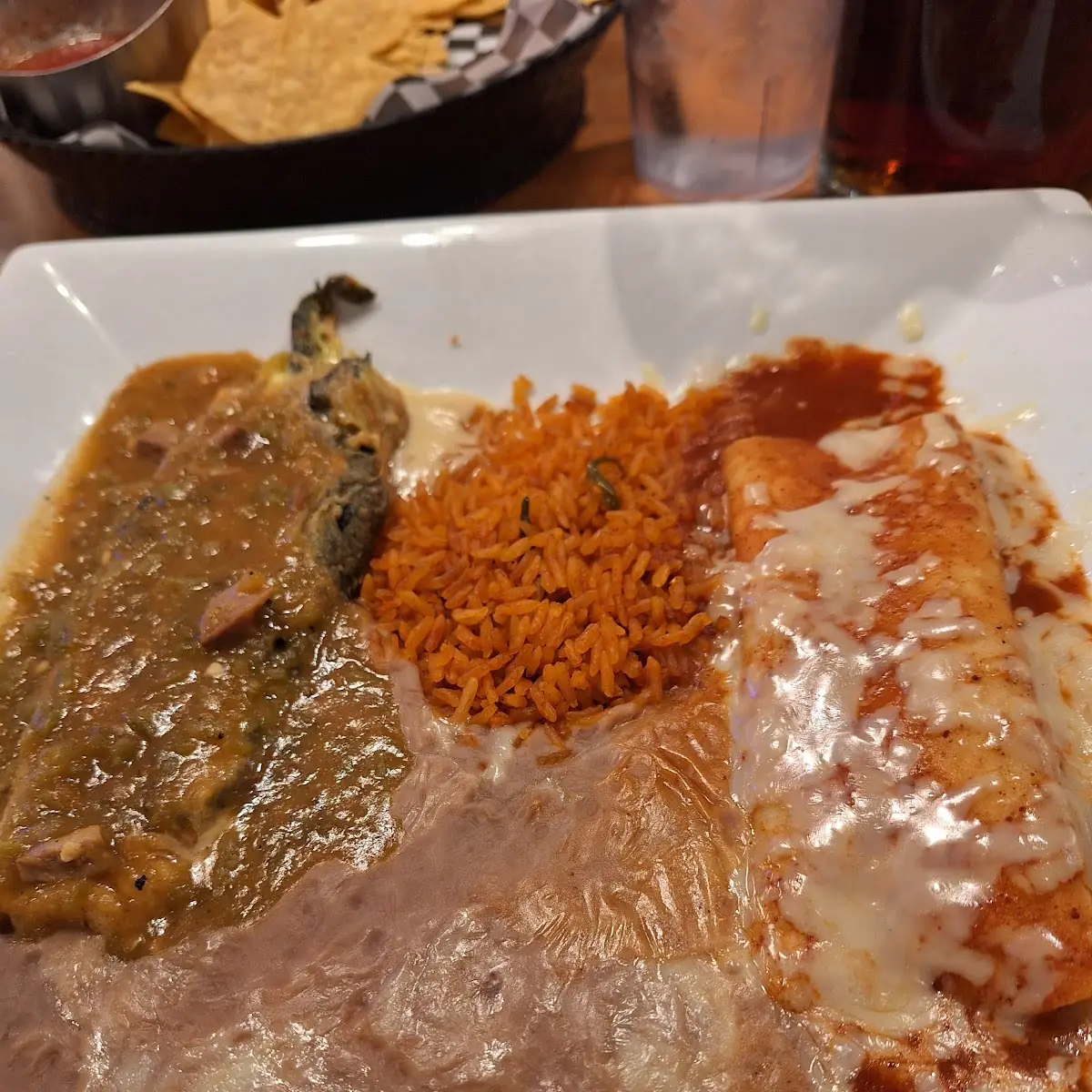 Combination Chili Rellano and Ground Beef Burrito