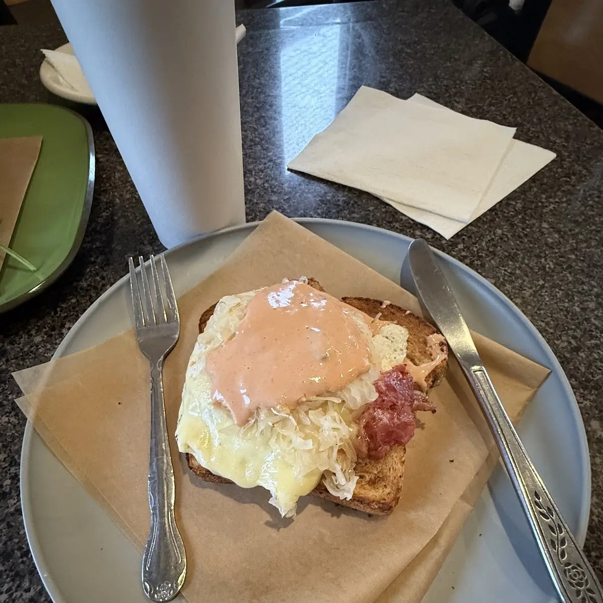 Ruben Open Faced Breakfast Sandwich