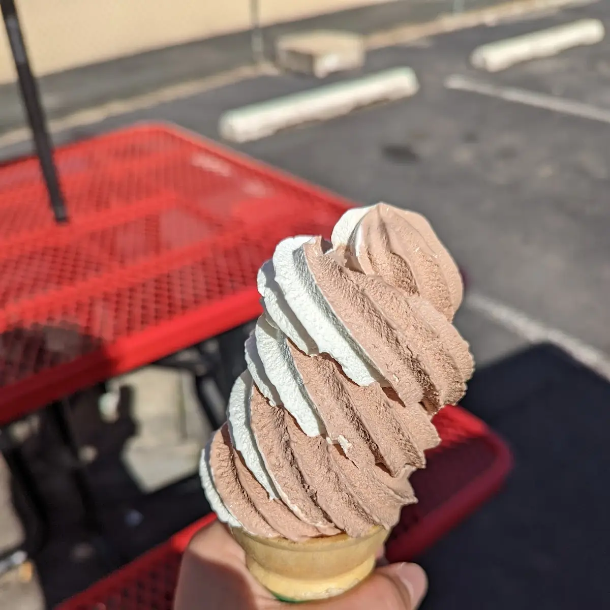 Chocolate and Vanilla Custard on a Cone