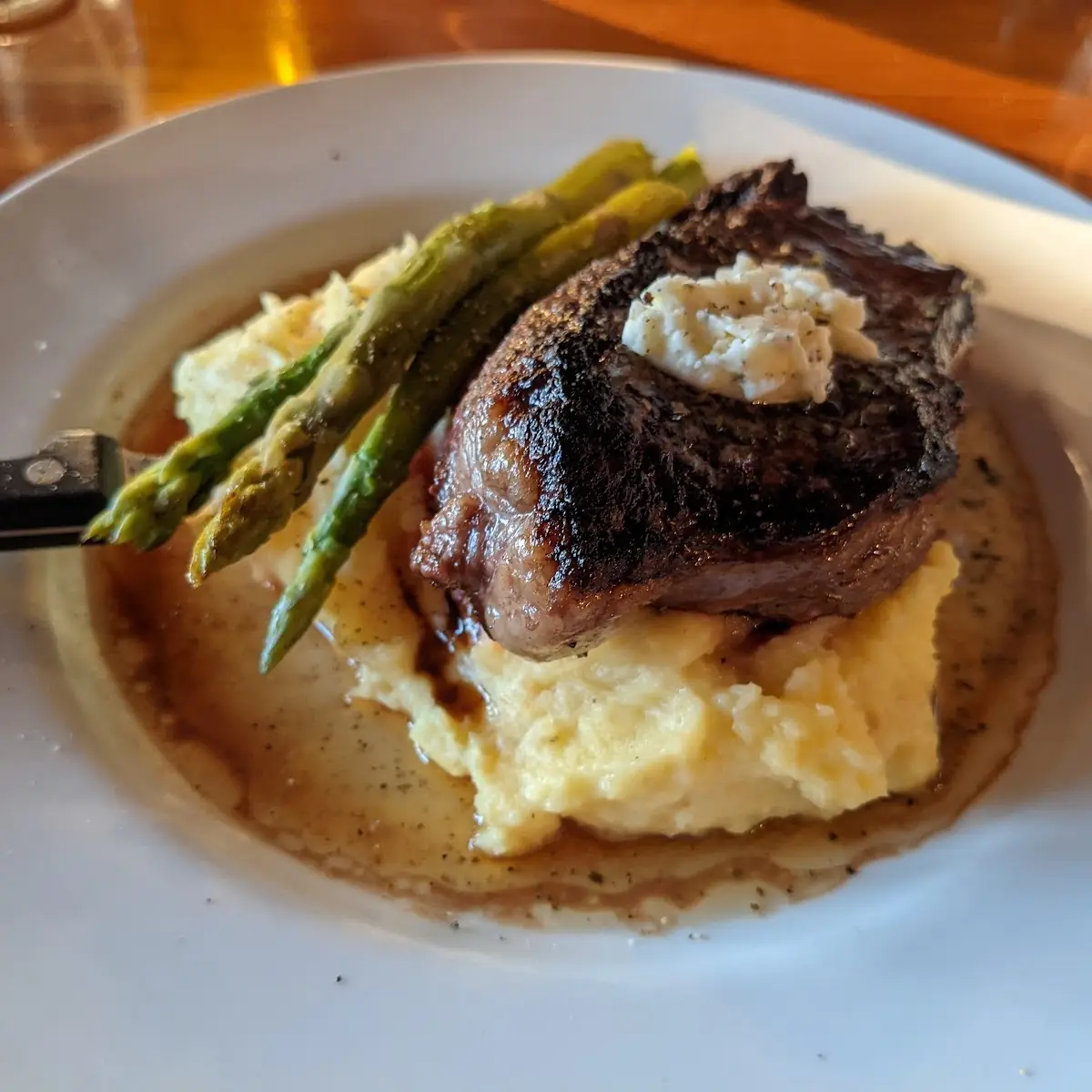 New York Strip Steak with Mashed Potatoes and Vegetables