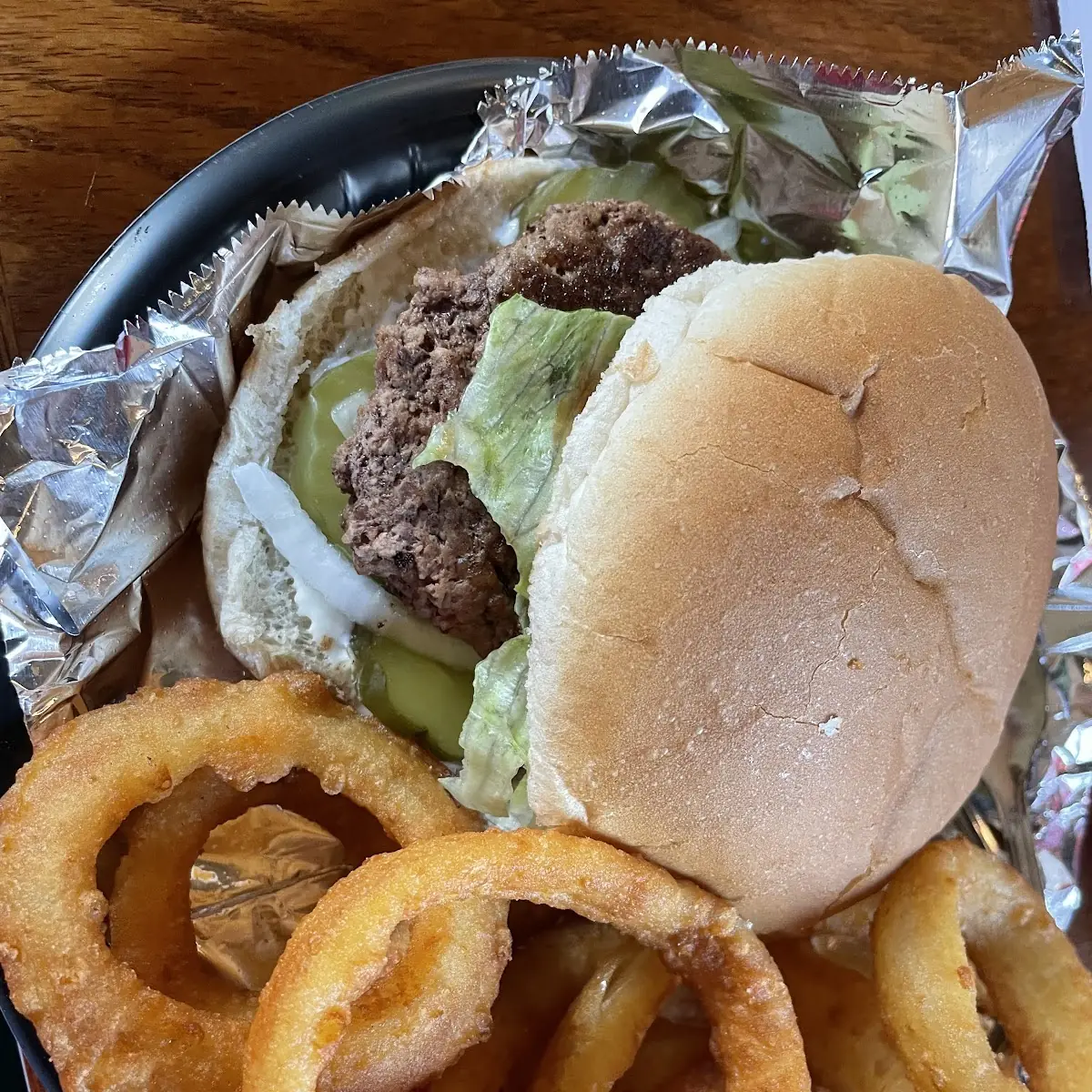 Hamburger and Onion Rings