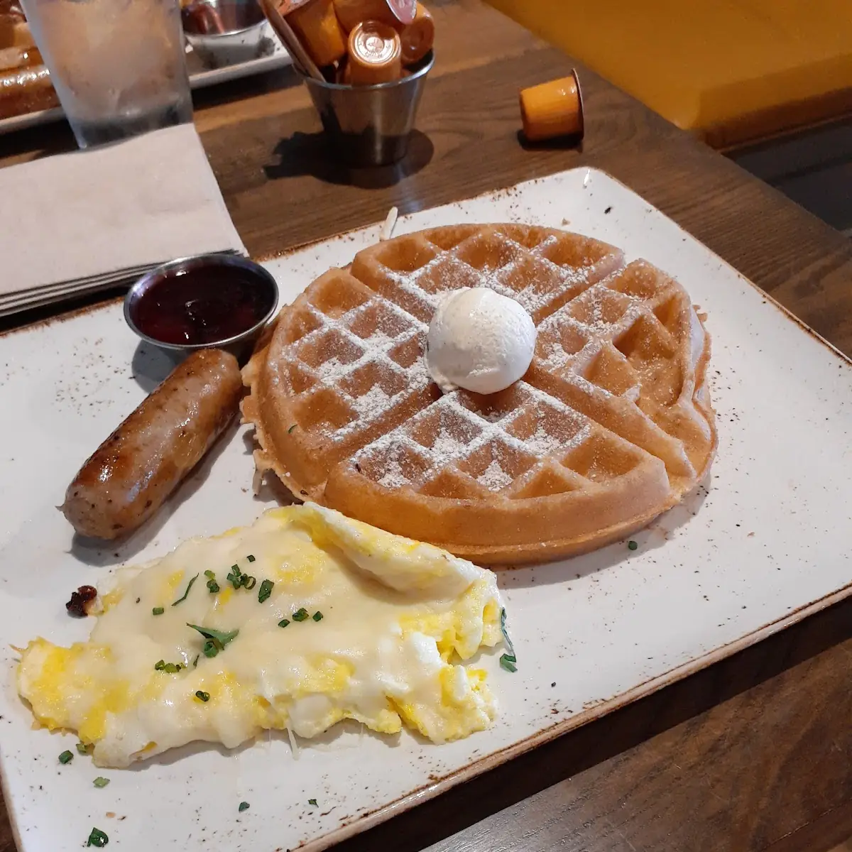 Waffle Eggs Turkey Sausage