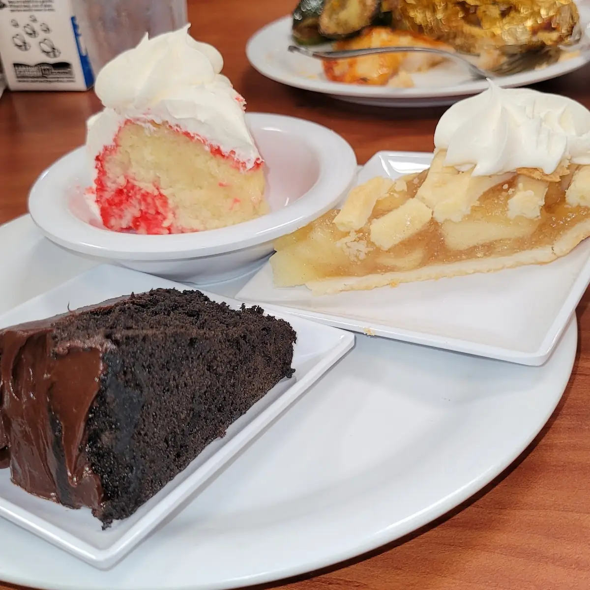 Apple Pie Strawberry Cake and Chocolate Cake Slice