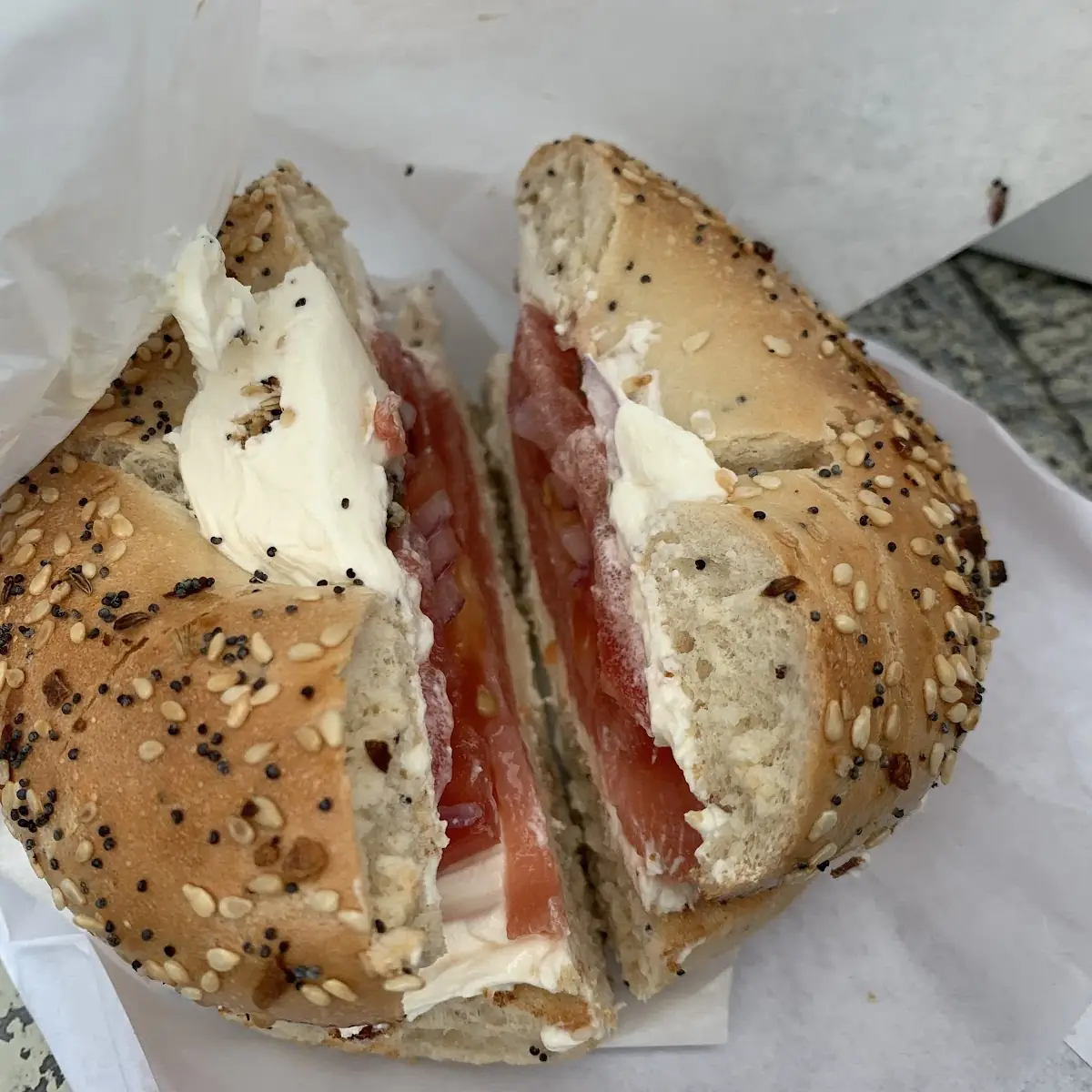 Salmon Bagel on Everything Bagel with Cream Cheese and Capers